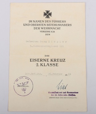 WW2 German Award Documents to Gefr. G. Ziegler, Grenadier regiment 121, 50. Infanterie Division - 4