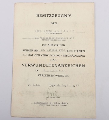 WW2 German Award Documents to Gefr. G. Ziegler, Grenadier regiment 121, 50. Infanterie Division - 5