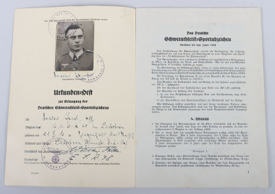 Rare German Sports Association DSAV Heavy Athletic Sports Badge and Award Document Booklet to Uffz K. Walter, Inf. Rgt 78, Paderborn - 5