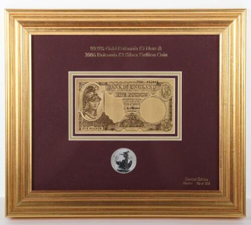 Bank of England 99.9% Gold Britannia &pound;5 Note & 2006 Britannia &pound;2 Silver Bullion Coin