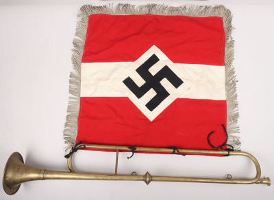 Third Reich Hitler Youth Trumpet Banner & Brass Trumpet - 3