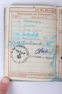 WW2 German Wehrpass to Schirrmeister Wilhelm Müller, Member of Nachrichten Abt 487, Pz. Abw. 22 - 5