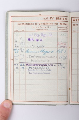 WW2 German Wehrpass to F. Hüpe, Luftwaffe Flg. Rgt 22, Z.G.1 - 3