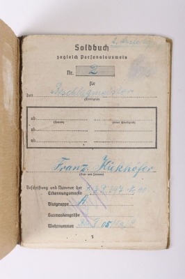 WW2 German Soldbuch to Beschlagmeister Franz Kiekhöfer, Member of Gren. Reg. 608 - 3