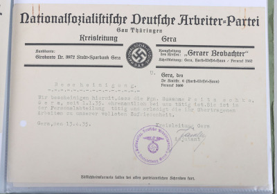 Large WW2 German Document Grouping to Dr. Peitschke and his wife Susanne, NSDAP, NS-Frauenschaft, NSKOV, DAF - 21