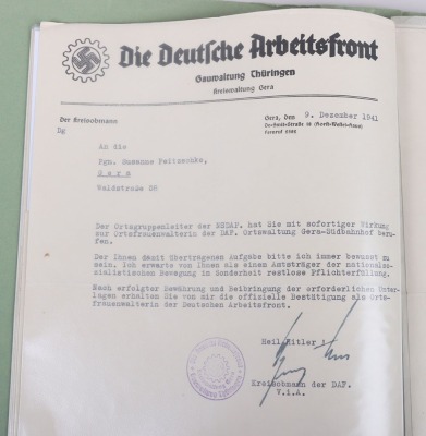 Large WW2 German Document Grouping to Dr. Peitschke and his wife Susanne, NSDAP, NS-Frauenschaft, NSKOV, DAF - 22