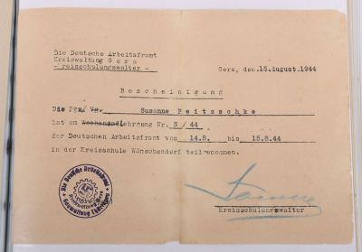 Large WW2 German Document Grouping to Dr. Peitschke and his wife Susanne, NSDAP, NS-Frauenschaft, NSKOV, DAF - 35