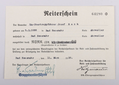 Document Grouping to NSKK Member and SA-Sturmführer Josef Rech from Ahrweiler “Reitersturm Brigade 52” - 5