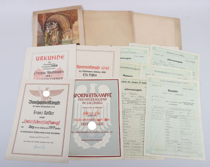 Large Hitler Youth (Hitlerjugend) Sport Document Grouping to Ella and Franz Rössler