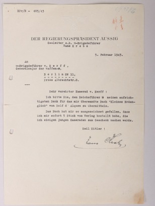 Period Letter by SS-Brigadeführer (Gauleiter) Hans Krebs to SS-Brigadeführer von Herff 1943