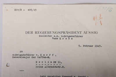 Period Letter by SS-Brigadeführer (Gauleiter) Hans Krebs to SS-Brigadeführer von Herff 1943 - 2