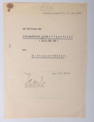 Period Archive File for the Promotion of SS-Brigadeführer Erich Hilgenfeld to SS-Gruppenführer