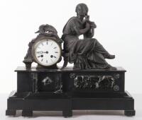 A late 19th century French slate and marble mantle clock