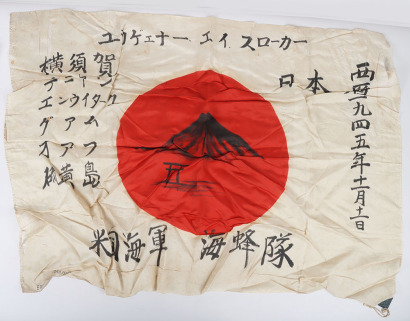 WW2 Captured Japanese National Flag and Decorated by US Navy Seabees