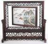 A Chinese porcelain handpainted table screen, on hardwood mount - 2