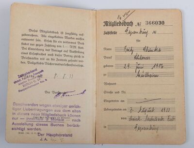 Third Reich NSDAP Party Book to SA-Blockleiter Fritz Glinka - 16