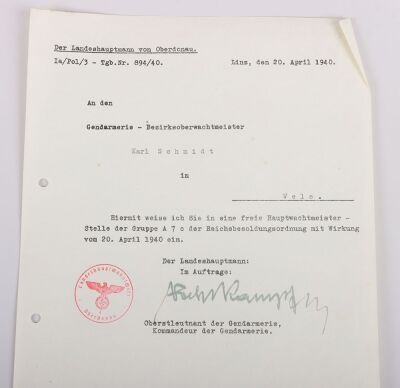 Third Reich Polizei Document Grouping to Meister in der Gendarmerie K. Schmidt - 3