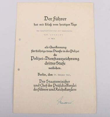 Third Reich Polizei Document Grouping to Meister in der Gendarmerie K. Schmidt - 7