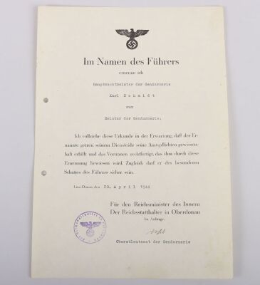 Third Reich Polizei Document Grouping to Meister in der Gendarmerie K. Schmidt - 8