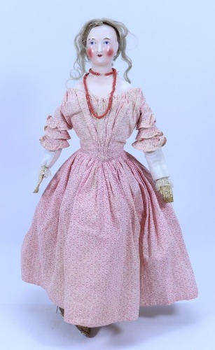 A rare Berlin glazed china shoulder head lady doll, circa 1860,