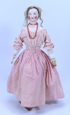 A rare Berlin glazed china shoulder head lady doll, circa 1860,