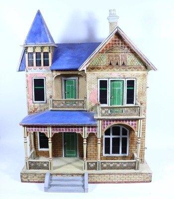 A large Moritz Gottschalk blue roof dolls house and contents, German circa 1900,