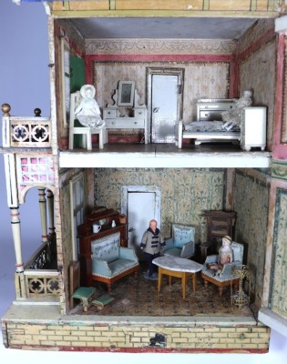 A large Moritz Gottschalk blue roof dolls house and contents, German circa 1900, - 3