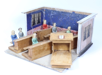 A wooden and paper printed School room set, German circa 1910,