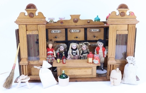 A miniature German grocery store room set, circa 1900,