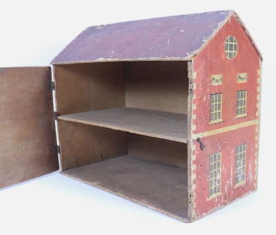 A small primitive painted wooden dolls house, English circa 1860, - 2