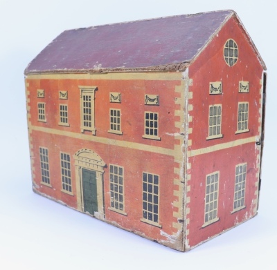 A small primitive painted wooden dolls house, English circa 1860, - 3