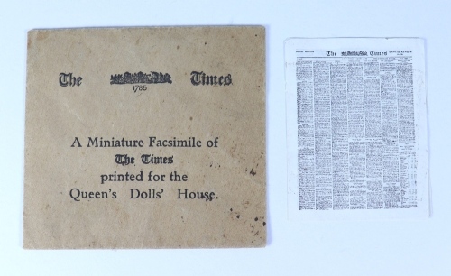 A rare copy of ‘The Times’ for Queen Mary’s Dolls House in original envelope, 1924,