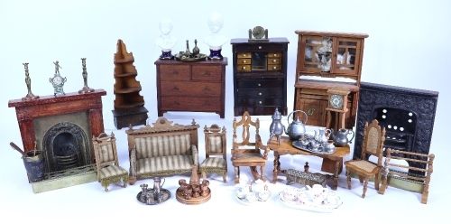 A collection of dolls house furniture and miniatures,