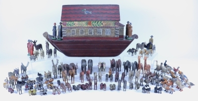 A fine early painted wooden Erzgebirge Noah’s Ark and animals, German, mid 19th century,