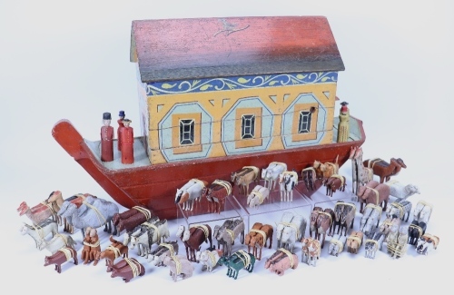 A large painted wooden Noah’s ark with animals and figures, German, late 19th century,