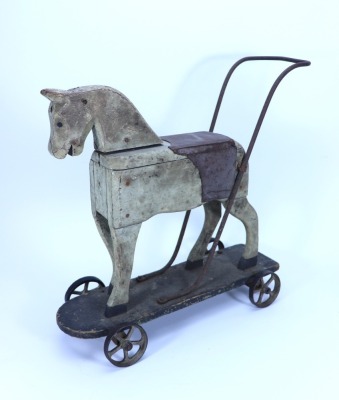 A Triangtois pull-along horse and hay wagon and cart, English 1920s, - 3