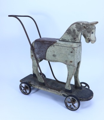 A Triangtois pull-along horse and hay wagon and cart, English 1920s, - 4