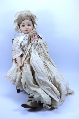 A large Cuno & Otto Dressel wax over composition shoulder head doll, German circa 1900,