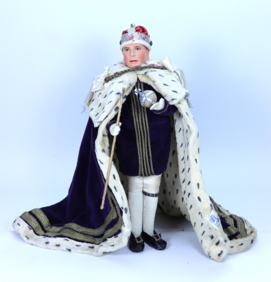 A King George VI Alpha Farnell cloth doll in Coronation robes, English circa 1937,