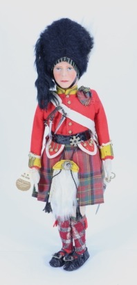 A King George VI Alpha Farnell cloth doll in Highland Guard uniform, English circa 1937,