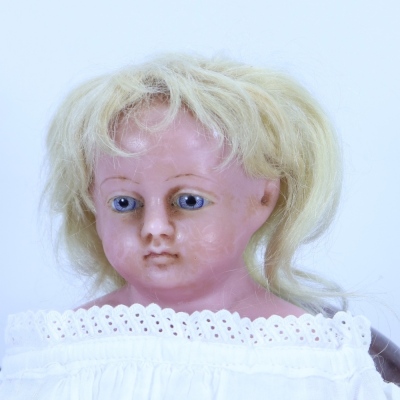 A Pierotti poured wax shoulder head doll, English circa 1860 ,