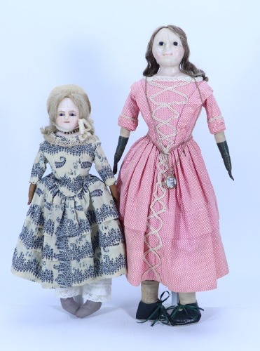 Two wax over composition shoulder head dolls, English 1860s,