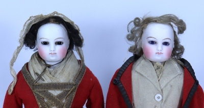 A pair of Francoise Gauthier bisque shoulder head fashion dolls in original clothes, French circa 1870, - 3