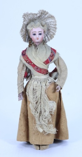 A Francois Gaultier bisque shoulder head fashion doll in original clothes, French, circa 1880,