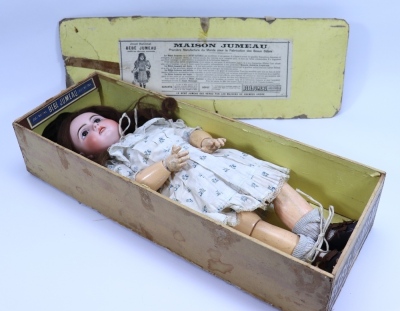 All original Tete Jumeau bisque head Bebe doll in original box, size 10, French circa 1895, - 3