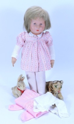 A Kathe Kruse doll in original clothes, German 1950s,