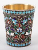 A Russian silver and cloisonné enamel vodka cup, Kokoshnik