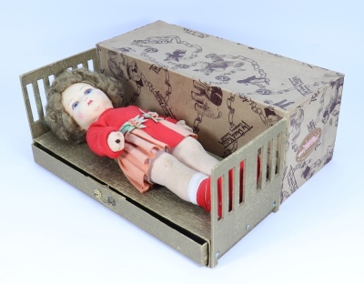 A rare Chad Valley Mabel Lucy Attwell cloth doll in original box/bed, English 1920s, - 2