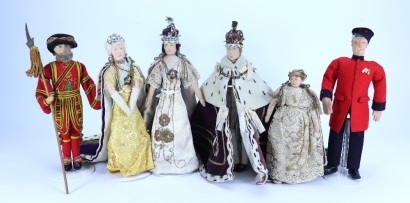 A group of six Liberty of London British Coronation cloth dolls, 1937,