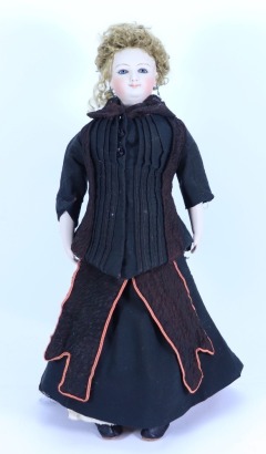 A reproduction ‘Smiling Bru’ bisque shoulder head fashion doll,